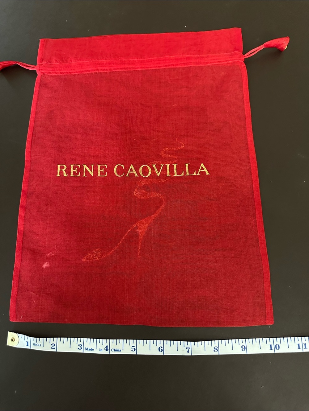 Rene Caovilla Red Drawstring Travel Dust Bag with Gold Logo